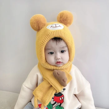  Erkek Kız Bebek Şapka Sonbahar Kış Sevimli Bebek Çocuk Şapka Eşarp Kadife kulak koruyucu Kawaii Moda Tüm Maç Topları Şapka