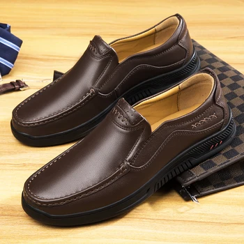  Erkek Moda İlk Katman İnek Derisi rahat ayakkabılar Erkek Hakiki Deri Nefes Rahat Yumuşak Loafer'lar Slip-on İş Zarif Ayakkabı