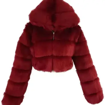  Faux Kürk Palto Kadınlar Kış 2022 Rahat Peluş Bulanık Kabarık Süper Sıcak Kadın Ceket Mont Kapşonlu Balo Kıyafetleri Bayan