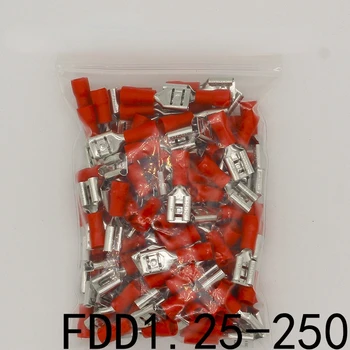  FDD1. 25-250 yalıtım Dişi İzoleli Elektrik Sıkma Terminal Konnektörleri kablo tel Konektörü 100 adet / paket FDD1 - 250 FDD