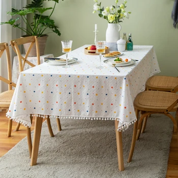  Fransız İşlemeli Masa Örtüsü masa süsü için Püsküllü Beyaz Pamuklu Masa Örtüsü Düğün Dekorasyon Dikdörtgen Masa Örtüleri