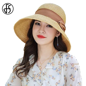  FS Yaz Geniş Ağız Hasır Şapkalar Kadınlar Için Katlanabilir Tatil Seyahat siperlikli şapka Bayanlar Güneş Koruma Kapağı Fedora Chapeau Femme