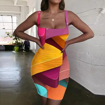  Giyu Marka Renkli Elbiseler Kadın Geometri 3d Baskı Desen Bodycon Elbise Yaratıcılık Vestido Seksi Bayan Giyim Artı Boyutu