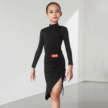  Güz Latina Dans Elbise Çocuklar İçin Siyah Etekler Setleri Salsa Kostüm Dokunun Dans Giyim Tango Dansçı Kıyafetler Uygulama Giyim JL1908