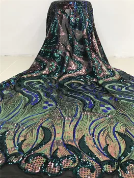  güzel 5SU-6511 Nijeryalı sequins dantel kumaş parti elbise için yeni Afrika işlemeli dantel kumaş