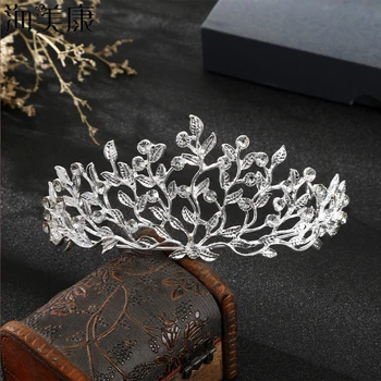  Haimeikang Düğün Saç Tiara Kristal gelin tacı Taç Diadem Peçe Tiaras Düğün saç aksesuarları Headpieces Kafa Takı