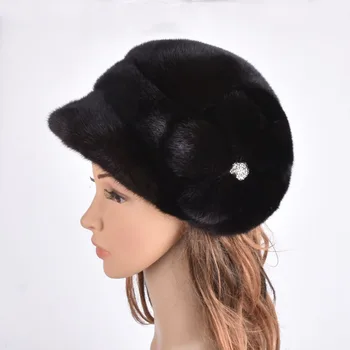  Hakiki Tüm Vizon Kürk Şapka Kadın Moda Kürk Kasketleri Lüks Kürk Kapaklar için Çiçekler İle Rus Kış Kürk Şapka PYCCKNN MEX