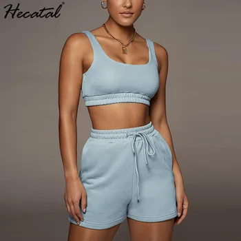  Heeatal Seksi Şort Takım Elbise Kadın Yeni 2021 Yaz Yeni Yüksek bel Dantel-up Moda Rahat Şort Yelek Takım Elbise Kadın Katı Rahat Kıyafet