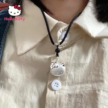  Hello Kitty Kolye Karikatür Kolye S925 Gümüş Boncuklu Siyah Örgülü Kordon Ayarlanabilir Klavikula Zincir Charm Takı