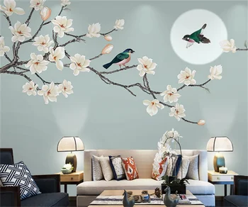  Herhangi bir boyut özelleştirmek 3d yeni Çin zarif manolya çiçek kuş TV arka plan duvar kağıdı ev fotoğraf duvar sticker duvar kağıdı paple