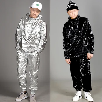  Hip Hop Kostümleri Erkekler Kadınlar Gümüş Çift Sokak Dans Takım Elbise Yetişkinler Modern Sahne Giyim Caz Dans Performansı Kıyafet DN5382
