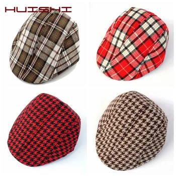  HUISHI Şapka Erkek Bere Ekose İngiltere Tarzı Çocuk Yakışıklı Sevimli Siperliği Kap Kış Sonbahar Bahar Bere Erkek Şapka Kız Çocuklar Kapaklar