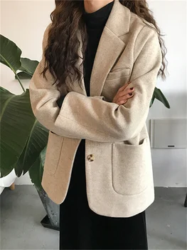  HziriP Kış Iş Elbisesi Mont Kadın Slim Fit Pamuk Yastıklı Şık Zarif Normcore Yün Ofis Bayan Yüksek Sokak Moda Blazers
