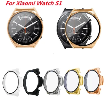  Izle Kapak için Xiaomi WatchS1 PC Elektroliz koruyucu kılıf + Temperli Film All-Around Koruyucu Tampon Kabuk WatchS1