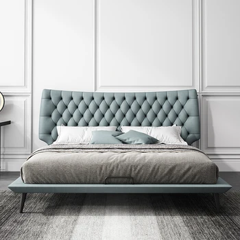  İtalyan tarzı minimalist lüks deri yatak Modern basit ana yatak odası küçük aile 1.8 m çift kişilik yatak