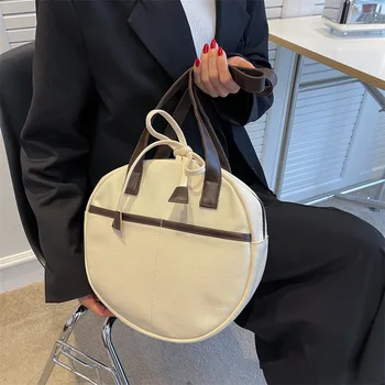  Japonya Tarzı omuz çantaları kadın Moda Dairesel Kızlar Sevimli tuval tote çanta Büyük alışveriş çantaları Marka Beyaz kadın çanta 2022