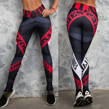  Kadın 3D Mektup Baskı Seksi Spor Tayt Ince Sıska Egzersiz Leggins Yüksek Bel Aktif Elastik Spor Leegings Pantolon