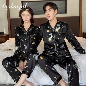  Kadın Pijama Uzun kollu Buz İpek Çiftler Pijama Leisurewear Takım Elbise erkek Pijama Ev Almak için 2 Adet Büyük Metre 3XL