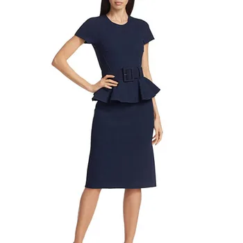  Kadın Pist Elbise 2020 yüksek kaliteli yay Yaz O-boyun Kısa Kollu Katı Zarif Elbiseler Vestidos NP1027MF
