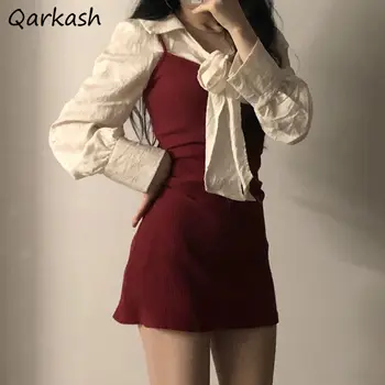  Kadın Setleri Bandaj Gömlek Bodycon Mini Elbise Yaz Seksi Parti Bayanlar Tasarım Kore Tarzı Femme Kıyafet Moda Popüler 2 adet Ins