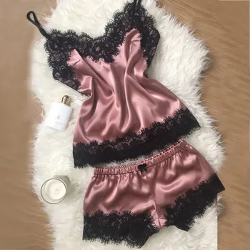  Kadın Uyku & Lounge Seksi Iç Çamaşırı ıpek saten Gecelik Moda Gevşek Dantel Pijama Bornoz Yaz Nightgowns & Sleepshirts Femme