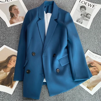 Kadınlar 2022 İlkbahar Sonbahar Şık Gevşek Blazer Kruvaze Kadın Takım Elbise Ceket Ofis Bayan Tam Kollu Dış Giyim Blazers Femme M09