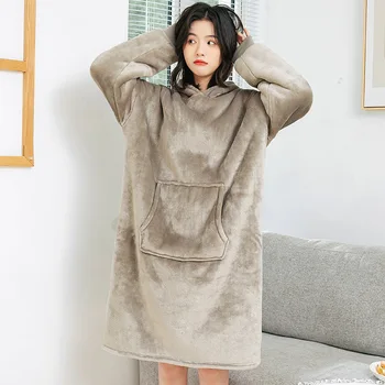  Kapşonlu Kadın Gecelik Sonbahar Kış Yeni Ev Giyim Pijama Rahat Gevşek Gecelik Kıyafeti Yenilik Gecelik Bornoz
