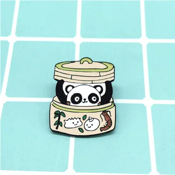  Karikatür panda emaye metal rozeti buharlı gıda panda broş kadınlar için komik hayvan renk pin takı emaye broş sırt çantası takı