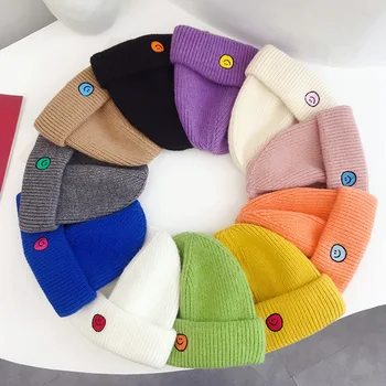  Katı Unisex Bere Yeni Şeker Renkler Kış Şapka Örme Şapka Sıcak Yumuşak Moda Şapka Kpop Tarzı Yün Bere Zarif Tüm Maç Şapka