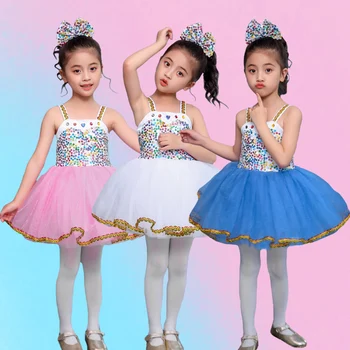  Kızlar İçin Bale Elbise Çocuk Kız Dans Çocuklar Sequins Bale Kostümleri Kızlar İçin Tutu Dans Kız Sahne Giyim Performansı