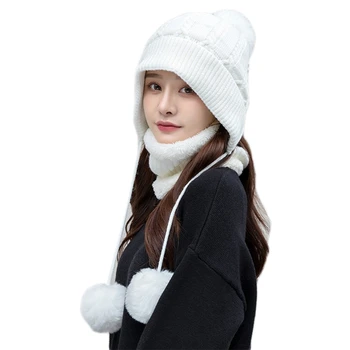  Kış Bere Şapka ve Eşarp Seti Kadınlar için Hımbıl Düz Renk Örme Vintage Bisiklet Sürüş Kış Malzemeleri