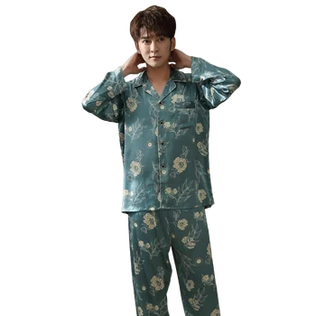  Kış Ipek Erkek Pijama Set Uzun Kollu Rahat Kıyafeti Yumuşak Loungwear Ev Tekstili L-3XL