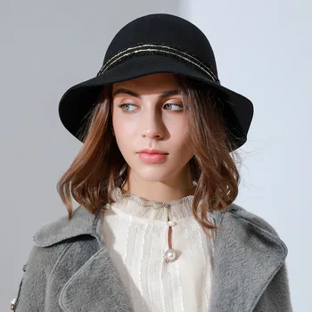  Kış kadın Avustralya Saf Yün İngiliz Tarzı Basit Rahat Yün Metal Toka Dekoratif Şapka Japon Moda Lolita Şapka