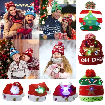  LED noel şapkaları Light Up Kap Noel Baba Şapka Kardan Adam Elk Noel Şapka Çocuk Yetişkin Hediye Dekorasyon Fotoğraf Aksesuarları