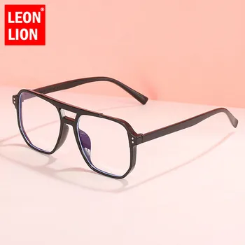  LEONLİON büyük çerçeve Anti-mavi ışık gözlük düzensiz poligon çift ışın gözlük çerçeve erkek eğilim düz ayna göz gözlük