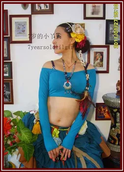  Likra Pamuk Oryantal Dans Uzun Kollu Üst Tribal Kostüm AS01 06