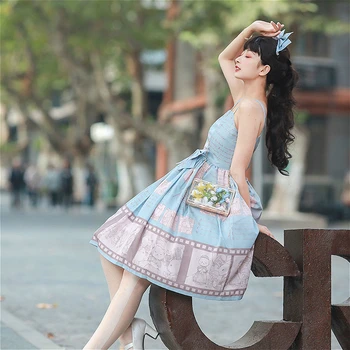  Lolita Pembe / mavi Elbise Günlük Jsk Askı Lolita Elbise İlmek Cosplay Anime Tatlı Japon Harujuku Gotik Lolita Kawaii Elbise