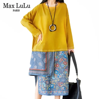  Max LuLu Kore Tarzı Rahat Sokak Patchwork Bayan Elbiseler 2021 Sonbahar Moda Baskılı Tasarım Vestidos Gevşek Harajuku Elbise