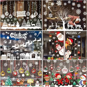  Merry Christmas Pencere Çıkartmaları Noel Baba Geyik Kardan Adam Duvar Sticker Süs Noel Ev Kapı Pencere Çıkartmaları Yeni Yıl Dekor