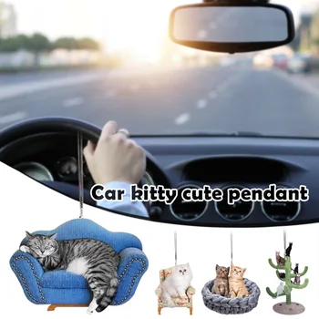  Mini Kedi Arka Yeni Görünüm Ayna Kolye Aksesuarı Sevimli Hayvan Asılı Araba İç Dekor Süsleme Hediye Araç Kedi Sevgilisi NJ