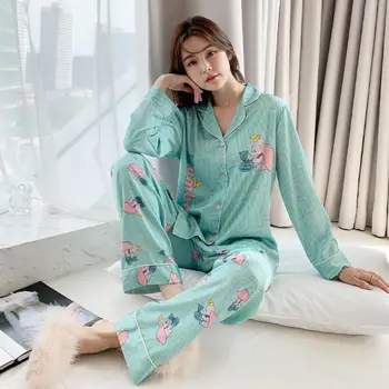  Moda Baskı Pamuklu Pijama Buz İpek Kadın Pijama Seti Bahar Sonbahar kadın Kıyafeti Pijama Ev Takım Elbise Yeni Pijama Kadın