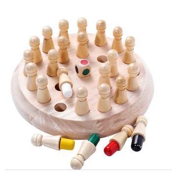  Montessori Çocuklar İçin Ahşap Renk Hafıza Maç Sopa Satranç Oyunu Oyuncak Çocuk 3D Bulmaca Eğitici Hediye Aile Rahat Oyun