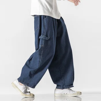  MRGB Erkekler Katı Yeni Kot Japonya Tarzı Büyük Boy Marka Tasarım Erkek Geniş Bacak Pantolon Streetwear Casual erkek Kot Düz Pantolon