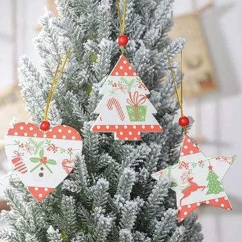  Noel yeni Yıl Ahşap Baskı Kolye DIY Noel El Sanatları Ağacı Asılı Süsleme Aksesuar Baubles 3 adet Ev Dekorasyon için
