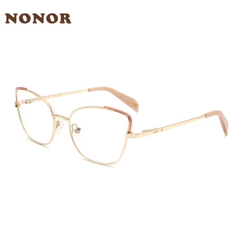  NONOR Klasik Tasarımcı Kedi Gözü Optik Gözlük Çerçeve Kadın Gözlük Asetat Metal Karışımı Moda Gözlük 0 Derece Lens ile