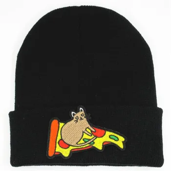  Pamuk Karikatür pizza nakış Kalınlaşmak örme şapka kış sıcak şapka Skullies kap bere şapka erkekler ve kadınlar için 107