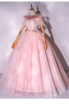  pembe kürk slash yaka balo boncuk ortaçağ elbise sissi prenses Ortaçağ Rönesans Elbise Victoria Belle topu