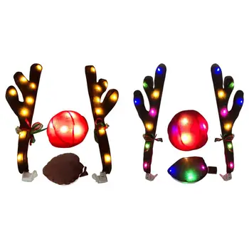  Ren geyiği Araç Kiti Noel Ren Geyiği Boynuz Ve Burun Araç Kostüm Aydınlık Araba Ren Geyiği Boynuzları İle Burun Kuyruk Oto Tatil