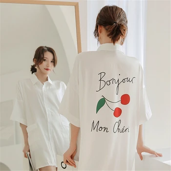  Seksi Gecelik beyaz Gecelik kadın yaz gevşek ince gömlek mikro şeffaf gecelik rahat basit ev hizmeti нозная рубазка