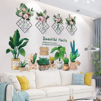  [SHIJUEHEZI] Çiçekler duvar çıkartmaları PVC Malzeme DIY Saksı Bitki Duvar Çıkartmaları Oturma Odası Yatak Odası Mutfak için Ev Dekorasyon